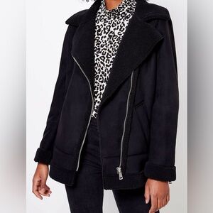 Ann Taylor loft faux suede and shearling aviator coat